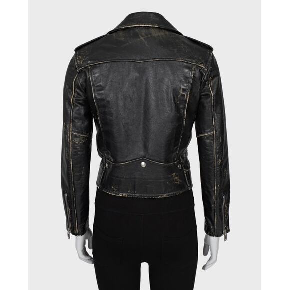 Saint Laurent Distressed Black Leather Jacket - Size 38/M - Picture 3 of 6